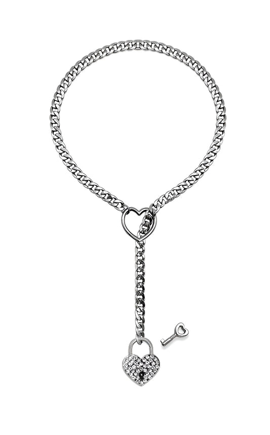 LoveChains™ - Crystal Heart Lock & Key Slip Chain
