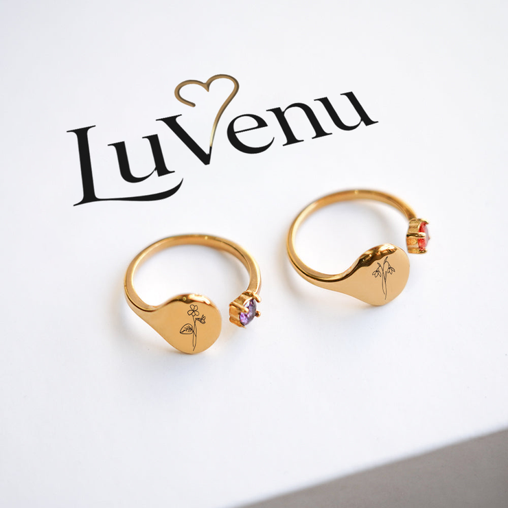 Birth Month Flower and Birthstone Ring