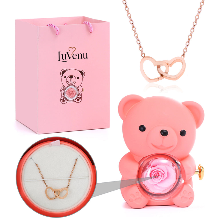Eternal Rose Bear - W/ Engraved Necklace