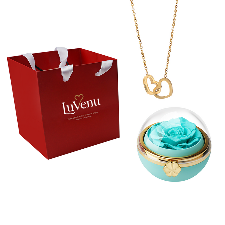 Eternal Rose Round Box - W/ Engraved Necklace & Real Rose
