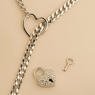 Crystal Heart Lock & Key Chain Necklace
