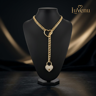 Crystal Heart Lock & Key Chain Necklace