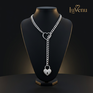 Crystal Heart Lock & Key Chain Necklace