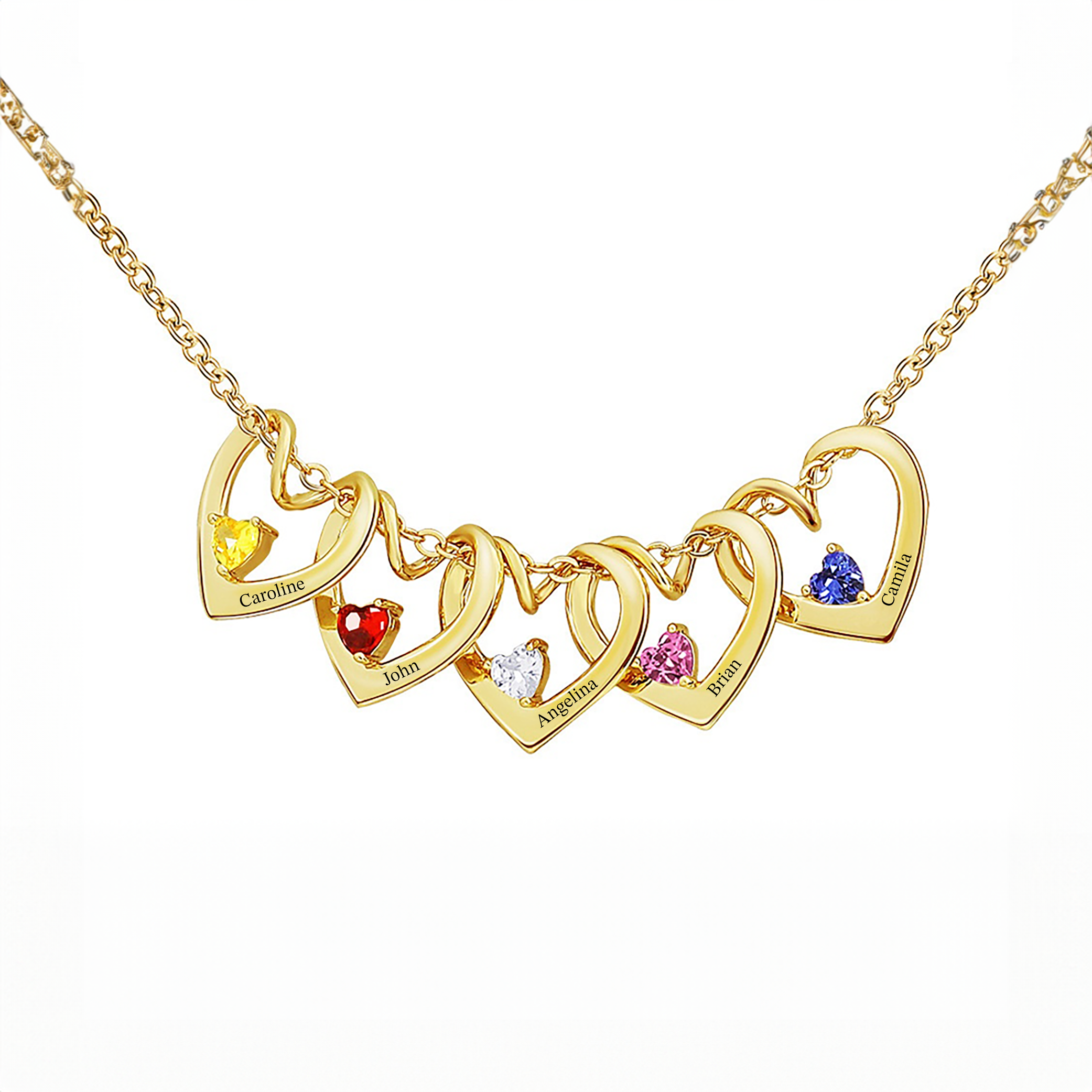 Custom Birthstone Hearts Necklace